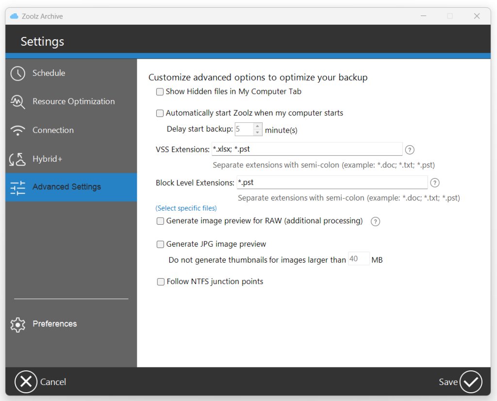Settings - Advanced Settings - VSS Extensions